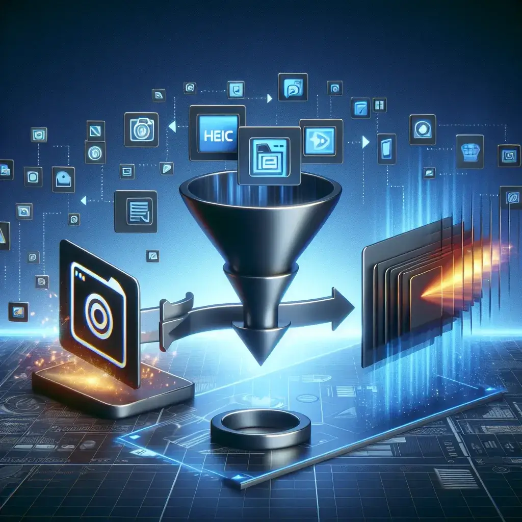 Alt text: "Converter HEIC para JPG: Ilustração detalhada mostrando o processo de conversão de fotos HEIC para JPG, com dicas e ferramentas recomendadas, para o guia completo de 2024."